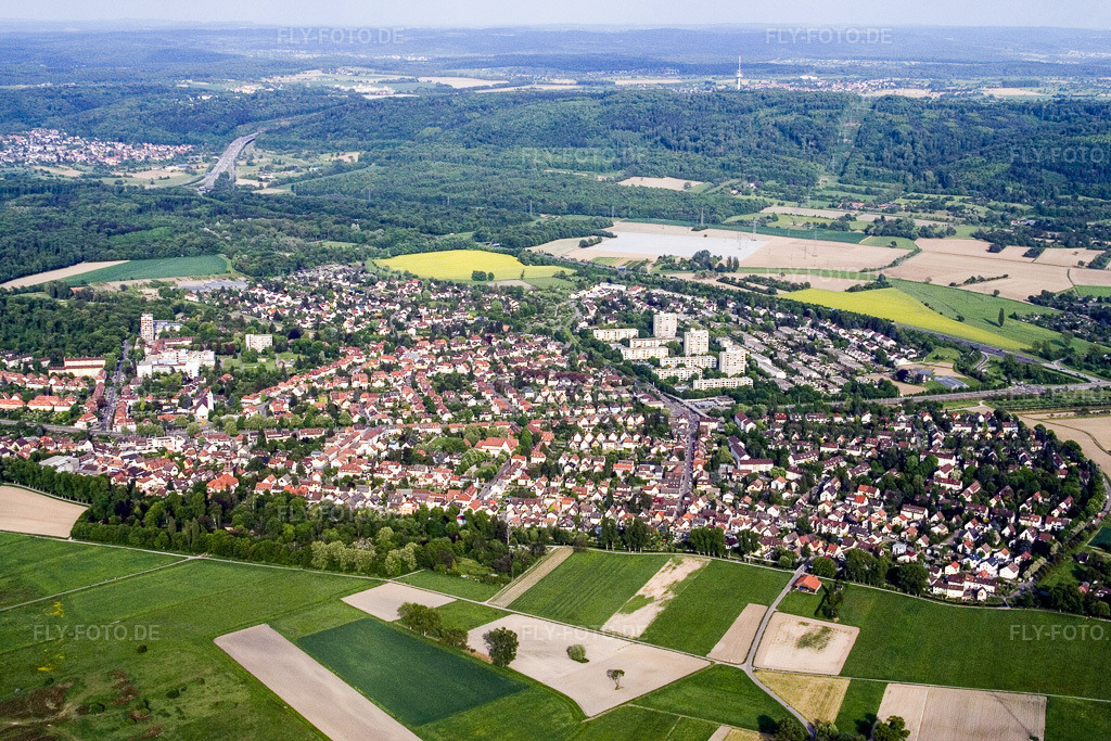 Luftbild: Ortsansicht von Westen im Ortsteil Rüppurr in Karlsruhe im Bundesland Baden-Württemberg in Deutschland. Foto: IMG_1931.jpg vom 14.05.2006 durch Werner Riehm/FLY-FOTO.de