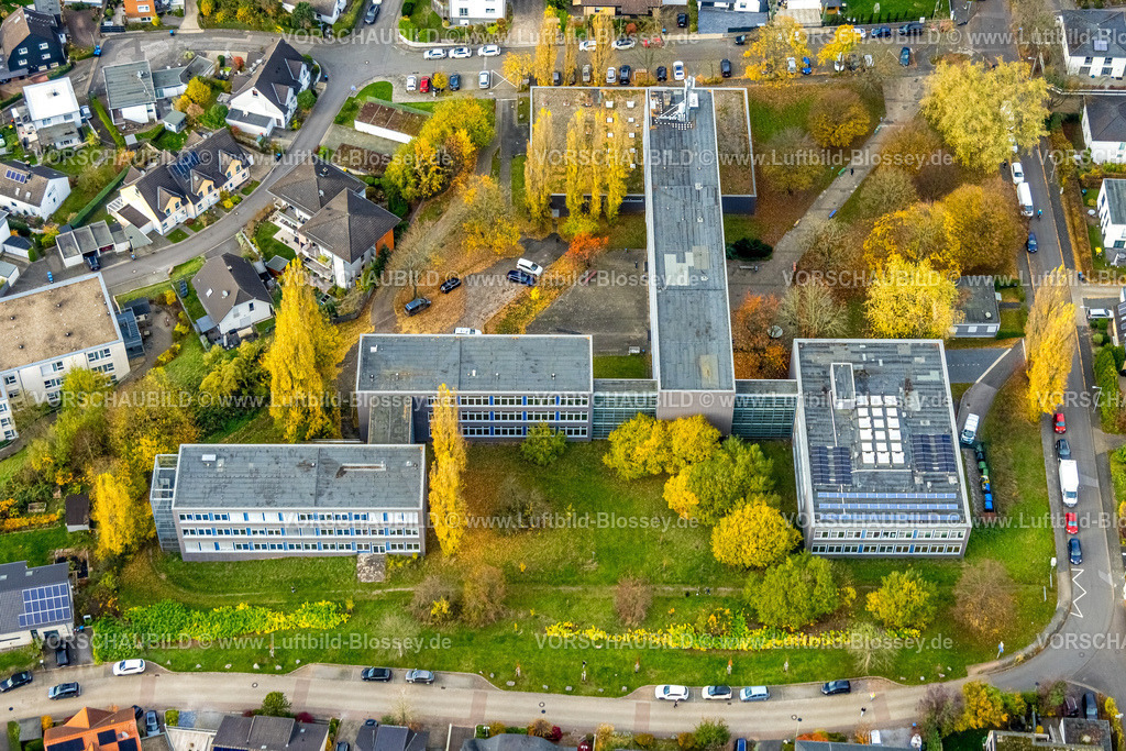 Hagen251102436 | Luftbild, Schule Käthe-Kollwitz-Berufskolleg, herbstliche Bäume, Mittelstadt, Hagen, Ruhrgebiet, Nordrhein-Westfalen, Deutschland