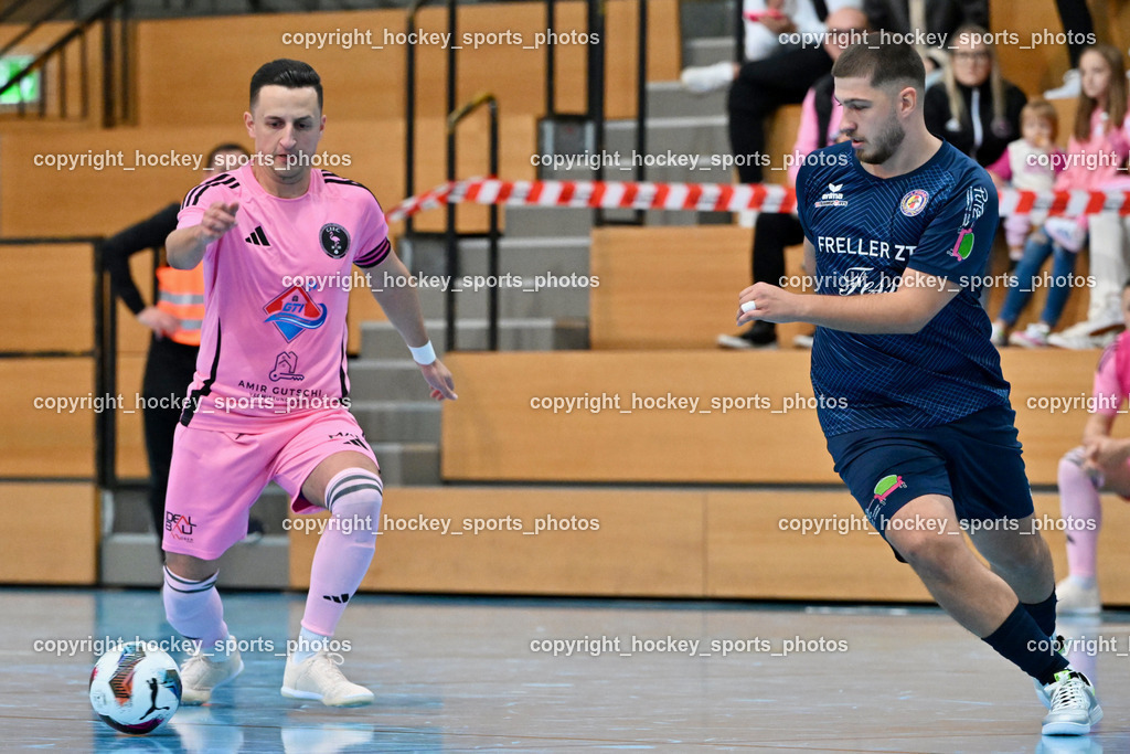 Carinthia Flamengo Futsal Club vs. LPSV-K | #7 Enes Brdjanovic Carinthia Flamengo, #9 Dino Matoruga LPSV-K, Carinthia Flamengo Futsal Club vs. LPSV-K, Carinthia Flamengo Futsal Club vs. LPSV-K am 03.11.2024 in Klagenfurt (Ballspielhalle Viktring), Austria, (Photo by Bernd Stefan)