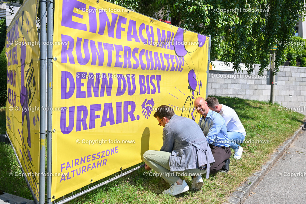 Pressekonferenz_ Urfair-Fairnesszone in Alt-Urfahr_ 14.06.2023-19 | 14.06.2023, Linz-Urfahr, AUT, Pressekonferenz, Urfair-Fairnesszone in Alt-Urfahr, im Bild Christian Hinz (Anrainer), Thomas Egger (Geschaeftsfuehrer Createam NEO / Gruendungsmitglied DCC - Danube Cyc-ling
Club Linz), Martin Hajart (VP, Vize-Bgm. der Stadt Linz)