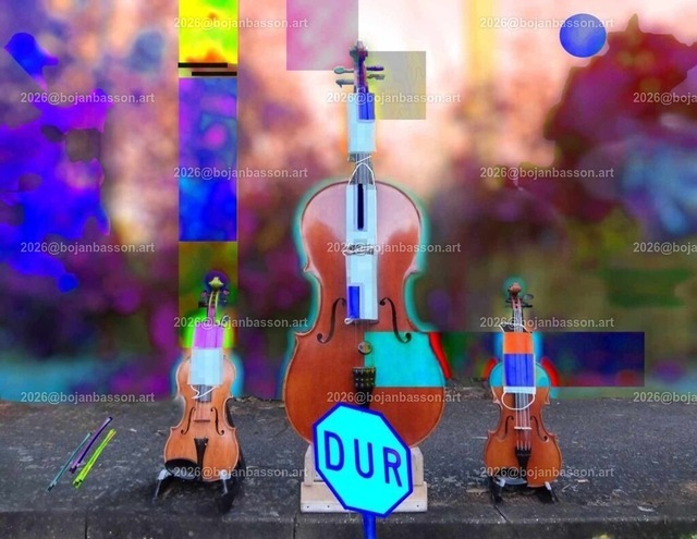 59-trio-strings-track-end | Ironische, lustige Fotomontagen, Fotodesign Musik, Musikinstrumente ohne KI. Klavier. Geigen. Violinen. Bratschen. Trompeten. Tubas. Cello. Celli. Kontrabass. Kaufen Sie die Bilder in einer geschützten Galerie bequem online. - Realisiert mit Pictrs.com