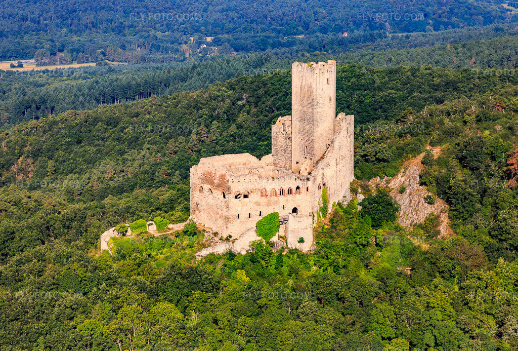 Aerial view: Château de l'Ortenbourg in Scherwiller in the state Bas-Rhin, France. – Photo: IMG_093278.jpg taken on 08/16/2016 by Werner Riehm/FLY-FOTO.com – Resolution of the original: 5145 x 3481 px – Château de l'Ortenbourg - Visitgrandest
