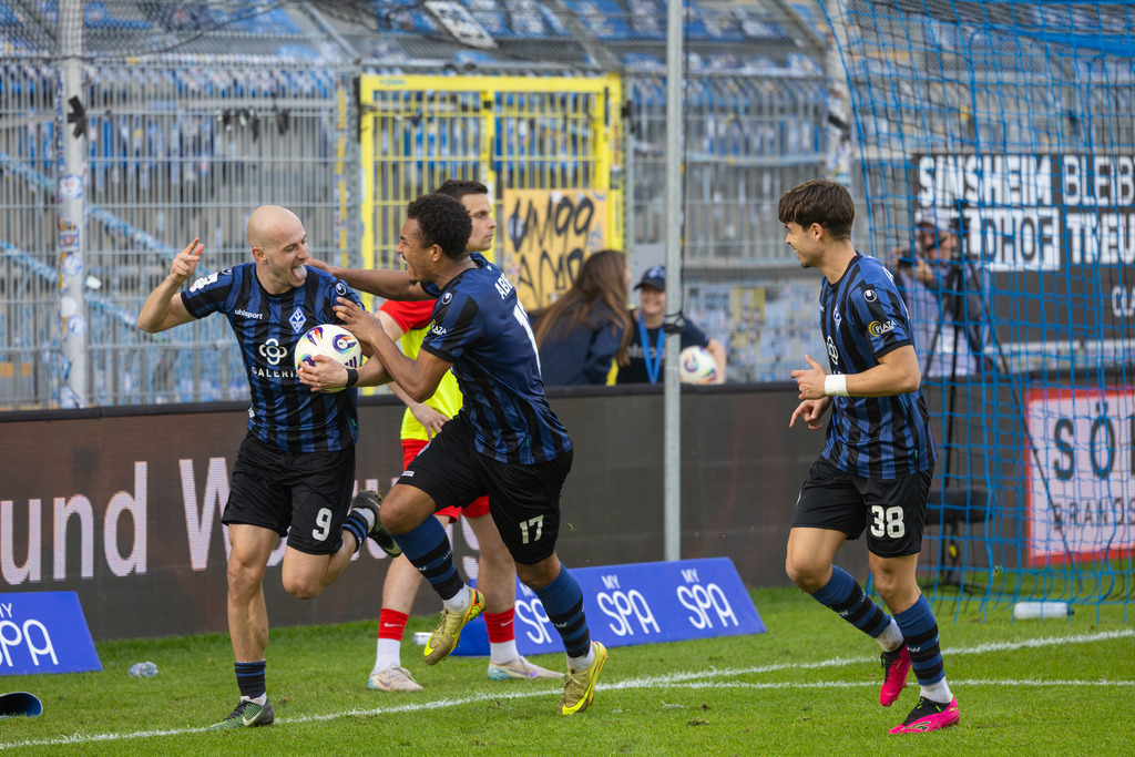 Fußball 3. Liga, Saison 2025/26, 28. Spieltag: Waldhof Mannheim gegen TSV Havelse | Fußball 3. Liga, Saison 2025/26, 28. Spieltag: Waldhof Mannheim gegen TSV Havelse***Großer Jubel nach Felix Lohkempers (9) Tor zum 3:1 für Mannheim - Realisiert mit Pictrs.com