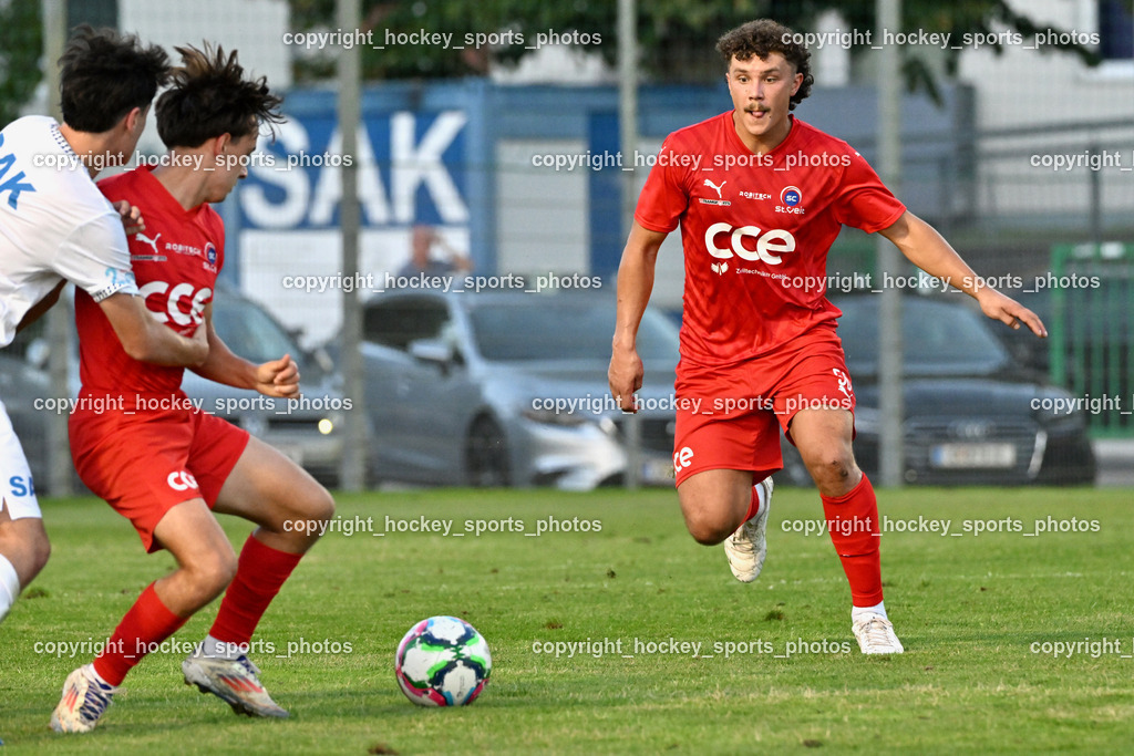 SAK vs. SC St. Veit | #6 Julian Hufnagl SC St. Veit, #50 Davor Ponjavic SC St. Veit, SAK vs. SC St. Veit, SAK vs. SC St. Veit am 19.09.2025 in Klagenfurt (Sportpark Welzenegg), Austria, (Photo by Bernd Stefan)