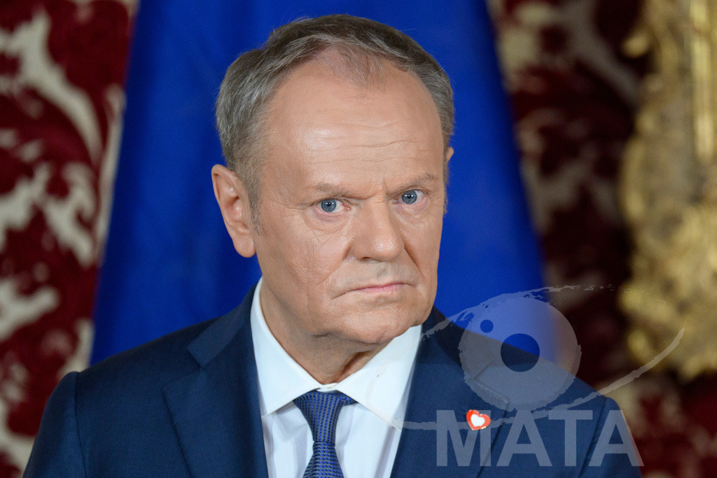 _DWA0505 | Politiker Donald Tusk (Civic Coalition), Ministerpräsident der Republik Polen, während eines Pressestatements in der Münchner Residenz vor der Verleihung des Ewald-von-Kleist-Preises. Der diesjährige Ewald-von-Kleist-Preis wird am Rande der Münchner Sicherheitskonferenz 2026 an das ukrainische Volk vergeben. München, 14.02.2026 Bayern Deutschland - Realisiert mit Pictrs.com