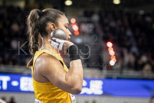 World Athletics Indoor Championships Kujawy Pomorze 26, 20.03.2026 | TORUN, POLAND - MARCH 20:  Yemisi OGUNLEYE (GER) competing in the women's shot put during the World Athletics Indoor Championships Kujawy Pomorze 26 on day 1 / session 2 at Kujawsko-Pomorska Arena Torun on March 20, 2026 in Torun, Poland. 