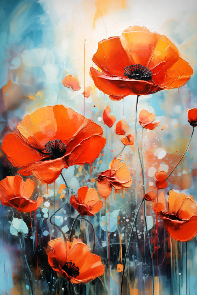 2506019 - Rote Mohnblumen | Rote Mohnblumen im Stil eines Gemäldes. Bestelle dieses Motiv als hochwertigen Kunstdruck in vielen verschiedenen Größen, z.B. auf Leinwand.