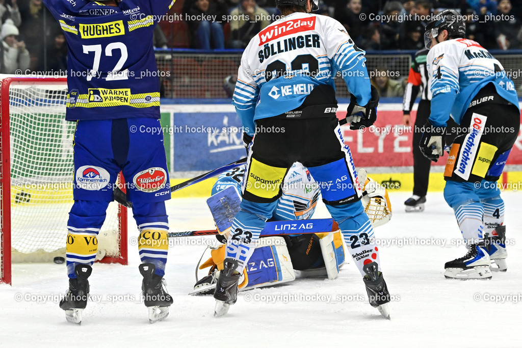 EC IDM WÄRMEPUMPEN VSV vs. Steinbach Black Wings Linz | #72 John Hughes EC VSV, #23 Patrick Söllinger Black Wings Linz, #4 Ryan Mackinnon Black Wings Linz, EC IDM WÄRMEPUMPEN VSV vs. Steinbach Black Wings Linz, EC IDM WÄRMEPUMPEN VSV vs. Steinbach Black Wings Linz am 28.11.2025 in Villach (Stadthalle Villach), Austria, (Photo by Bernd Stefan)