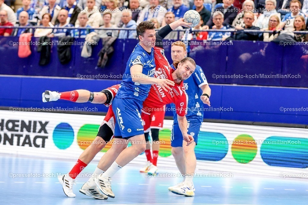 xSSCx04042601001 | 04.04.2026, xsscx, Handball, HBL, TBV Lemgo-Lippe - MT Melsungen, Saison 2025 / 2026 Herren, PHOENIX CONTACT arena: Olle Forsell-Schefvert (MT Melsungen #25) beim Wurf Photo: xSandraxScherningxPressefotoKochx