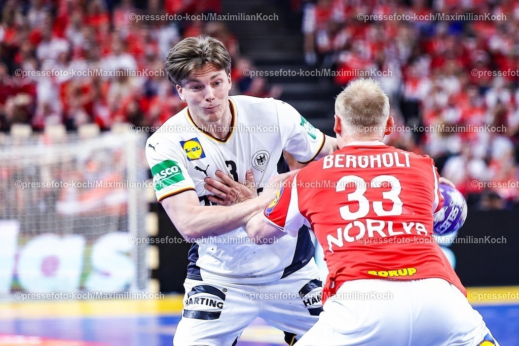xIAJx150520261048 | 15.05.2026, xIAJx, Handball, Länderspiel, Testspiel, Dänemark - Deutschland, Royal Arena Kopenhagen: Nils Lichtlein (Deutschland #3) Emil Bergholt (Dänemark #33)