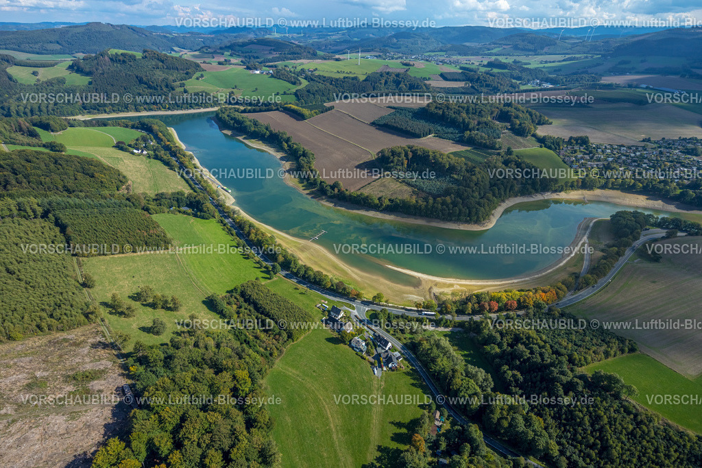 Meschede220901541 | Luftbild, Hennesee, Niedrigwasser, Enkhausen, Meschede, Sauerland, Nordrhein-Westfalen, Deutschland