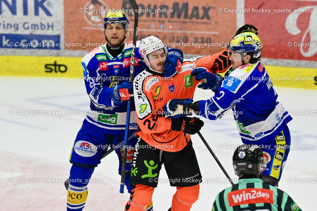 EC IDM WÄRMEPUMPEN VSV vs. MOSER MEDICAL GRAZ99ERS | #2 Dylan MacPherson EC VSV, #22 Kevin Conley Graz 99ers, #26 Guus van Nes EC VSV, EC IDM WÄRMEPUMPEN VSV vs. MOSER MEDICAL GRAZ99ERS, EC IDM WÄRMEPUMPEN VSV vs. MOSER MEDICAL GRAZ99ERS am 12.03.2026 in Villach (Stadthalle Villach), Austria, (Photo by Bernd Stefan)