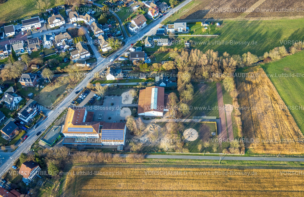 Hamm260204015 | Luftbild, Grundschule Im grünen Winkel mit Solardach, Brandheide, Uentrop, Hamm, Ruhrgebiet, Nordrhein-Westfalen, Deutschland