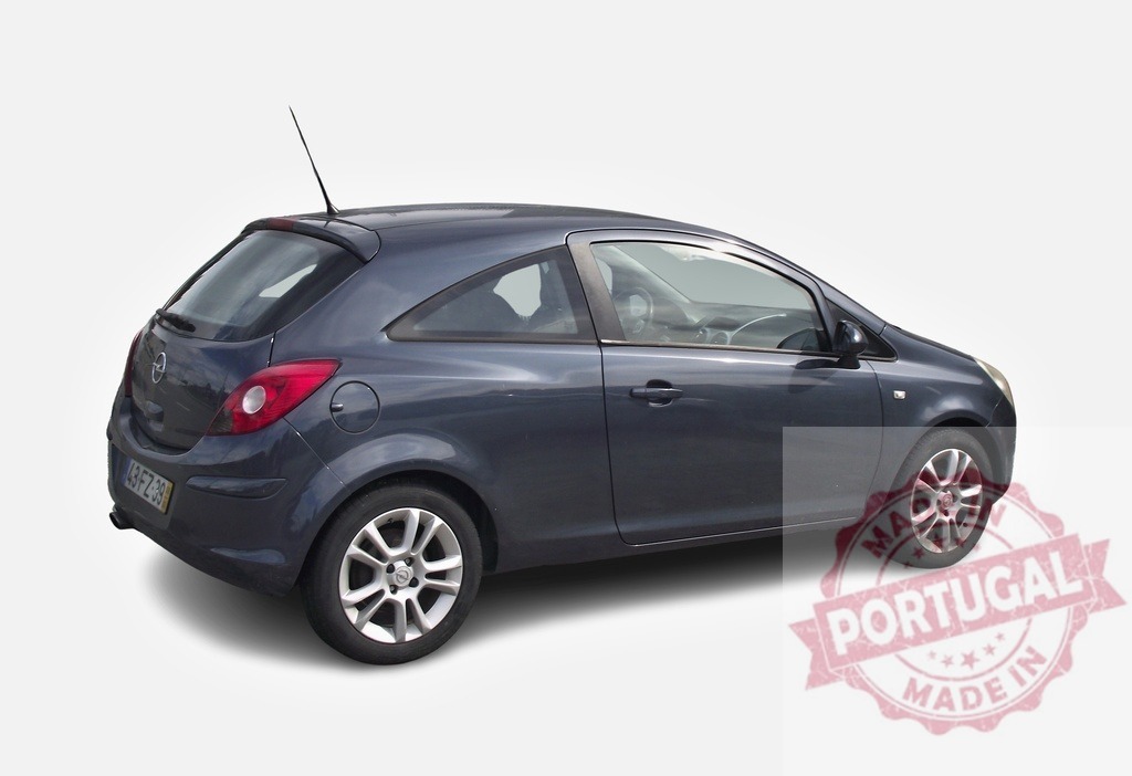 Dark grey Opel Corsa hatchback car isolated white background | Dark grey Opel Corsa hatchback car isolated on a white background, viewed from rear side - Realisiert mit Pictrs.com