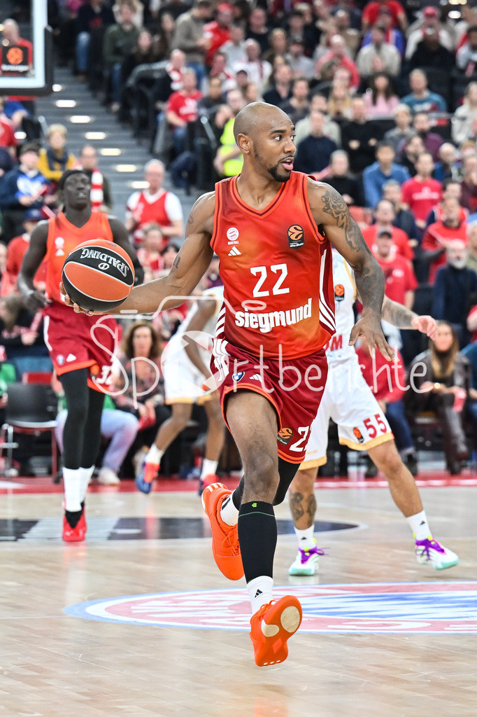FC Bayern Basketball - AS Monaco Basket | MUNICH, GERMANY - 05. FEBRUARY: am Ball Terry TARPEY (AS Monaco Basket 22) / Einzelfoto / Freisteller während dem Match zwischen dem FC Bayern Basketball und dem AS Monaco Basket am 27. Spieltag der EuroLeague im SAP GARDEN
