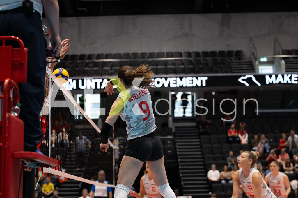 Georgia v Switzerland - CEV European League Women | KRIENS, SWITZERLAND - JUNE 12: SARINA WIELAND of Switzerland attack / spike during the CEV European League match between Georgia and Switzerland at Pilatus Arena on June 12, 2026 in Kriens, Switzerland. - Realisiert mit Pictrs.com