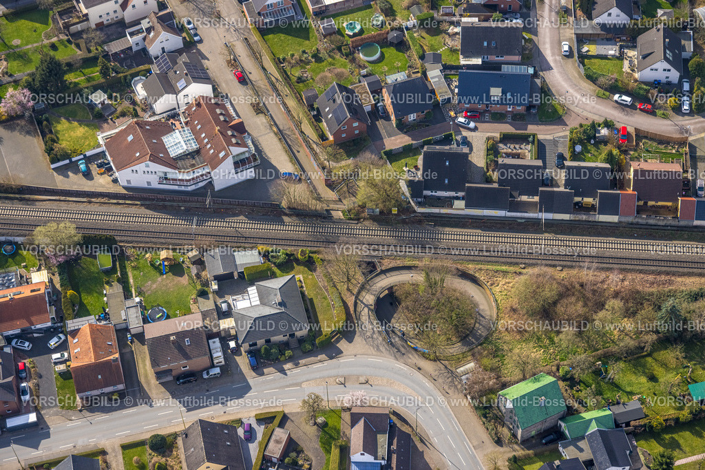 Hamm240306769 | Luftbild, Von-Thünen-Straße Fußweg Kreisel unter der Bahnlinie, Stadtbezirk Rhynern, Hamm, Ruhrgebiet, Nordrhein-Westfalen, Deutschland