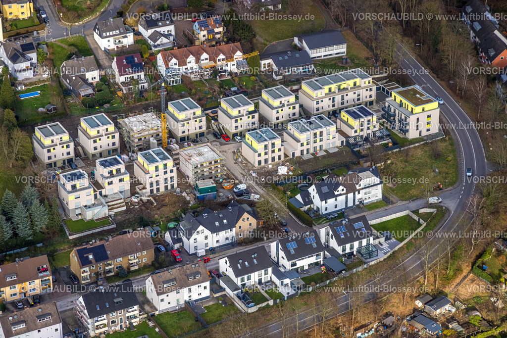 Hattingen251200226 | Luftbild, Baustelle und Neubau Wohngebiet Hermann-Rosenstock-Weg, Einfamilien Reihenhäuser, Baak, Hattingen, Ruhrgebiet, Nordrhein-Westfalen, Deutschland