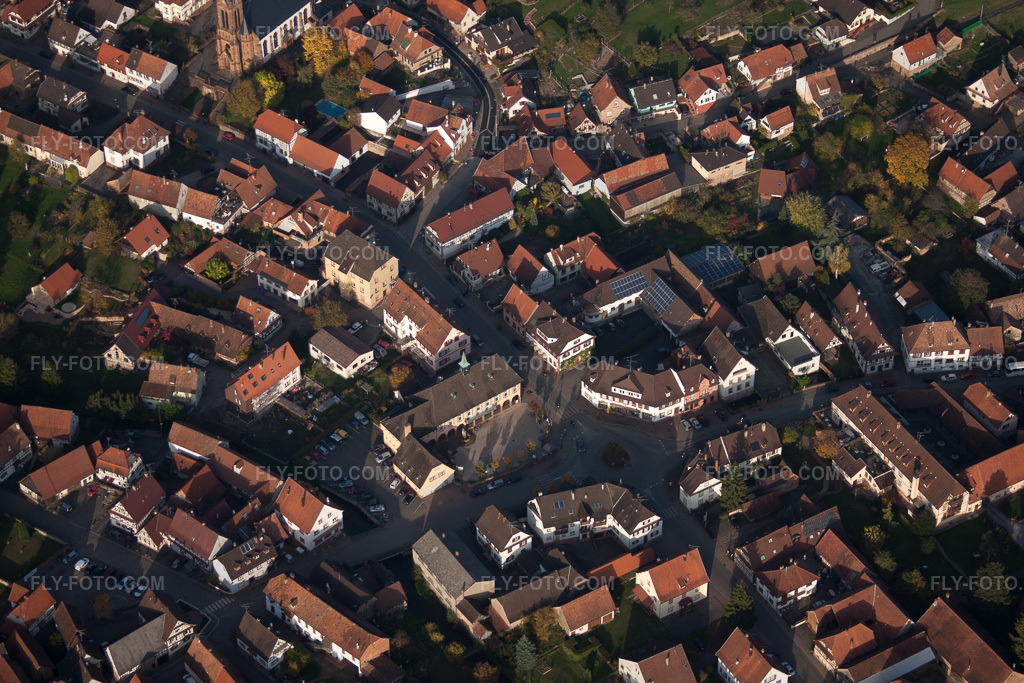 Aerial view: View of the town in Lembach in the state Bas-Rhin, France.Photo: IMG_54080.jpg taken on 10/21/2012 by Werner Riehm/FLY-FOTO.comResolution of the original: 4752 x 3168 px