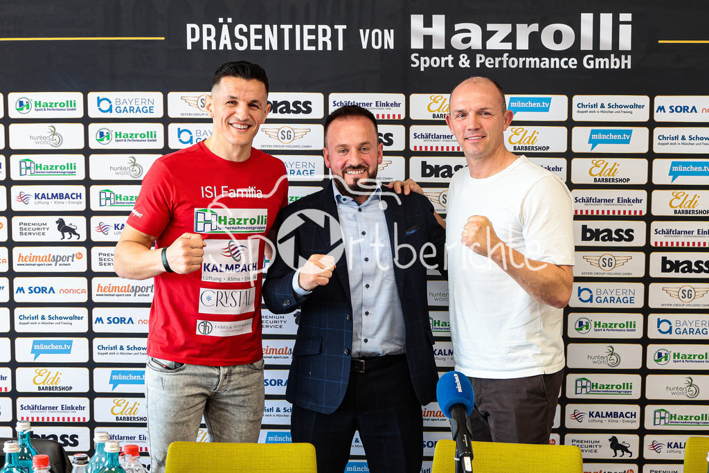 Profi - Box - Gala / Pressekonferenz  | v. l. Robin KRASNIQI, Burim HAZROLLI und JUEREN BRAEHMER