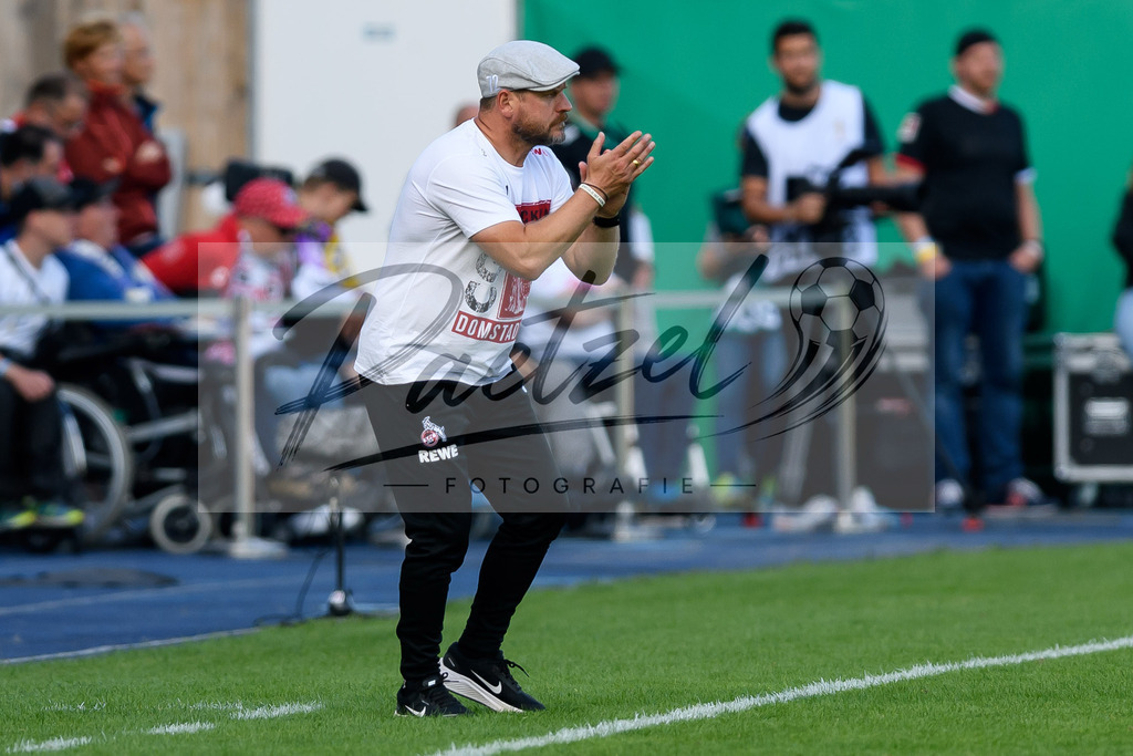 JENKOE20210808_303 | Fussball, Herren: Trainer Steffen Baumgart (1. FC Koeln) gestikuliert beim Spiel der 1. Runde im DFB-Pokal zwischen FC Carl Zeiss Jena und 1. FC Koeln im Ernst-Abbe-Sportfeld am 08.08.2021 in Jena, Deutschland.DFB / DFL REGULATIONS PROHIBIT ANY USE OF PHOTOGRAPHS AS IMAGE SEQUENCES AND/OR QUASI-VIDEO. - Realisiert mit Pictrs.com