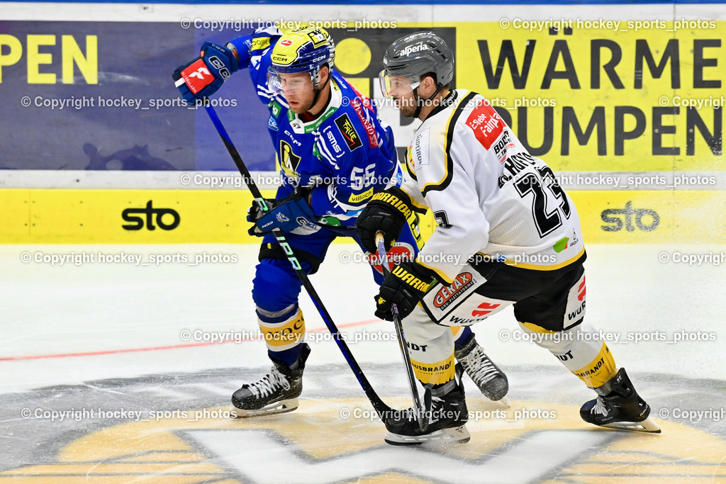 EC IDM Wärmepumpen VSV vs. HC Pustertal 8.10.2023 | #55 SABOLIC Robert EC VSV,  #23 SCHOFIELD Rick HC Pustertal, EC IDM Wärmepumpen VSV vs. HC Pustertal 8.10.2023, EC IDM Wärmepumpen VSV vs. HC Pustertal am 08.10.2023 in Villach (Stadthalle Villach), Austria, (Photo by Bernd Stefan)