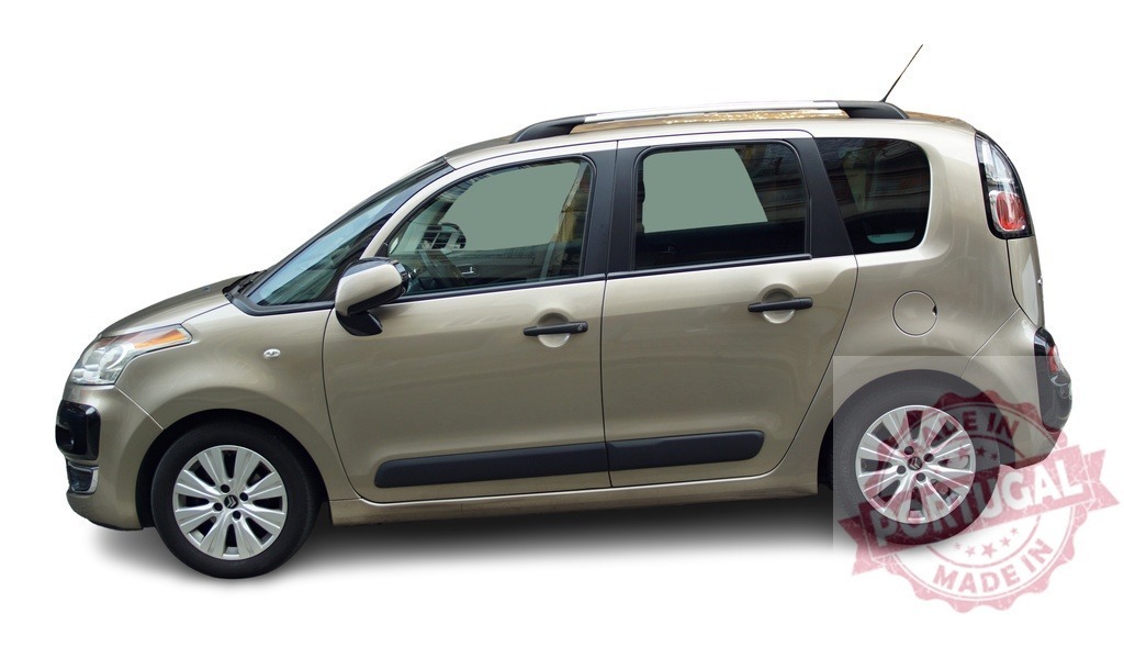 Citroën C3 Picasso mpv car parked on white background | Side view of a gold Citroën C3 Picasso, a compact multi-purpose vehicle, isolated on a white background - Realized with Pictrs.com