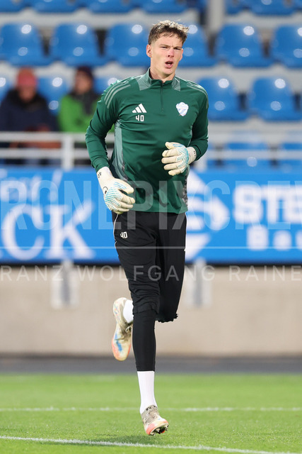 TSV Egger Glas Hartberg vs SV Oberbank Ried – Austrian Bundesliga Match | TSV Egger Glas Hartberg and SV Oberbank Ried. High-intensity match action, tackles, shots on goal, celebrations, fan atmosphere and stadium scenes captured in professional quality. The image shows Tom Ritzy Huelsmann (Hartberg).