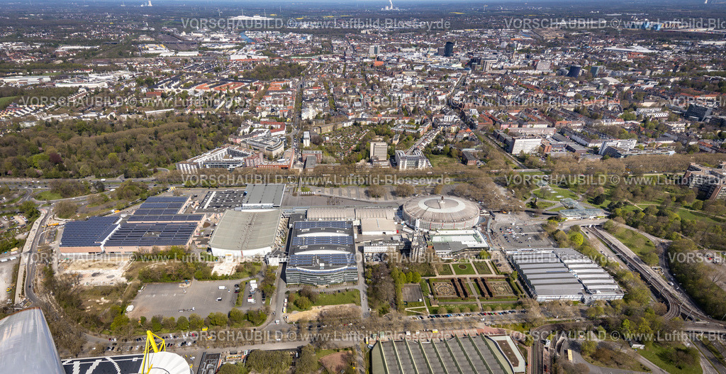 Dortmund230401682 | Luftbild, Westfalenhallen mit Blick zur City, Westfalenhalle, Dortmund, Ruhrgebiet, Nordrhein-Westfalen, Deutschland