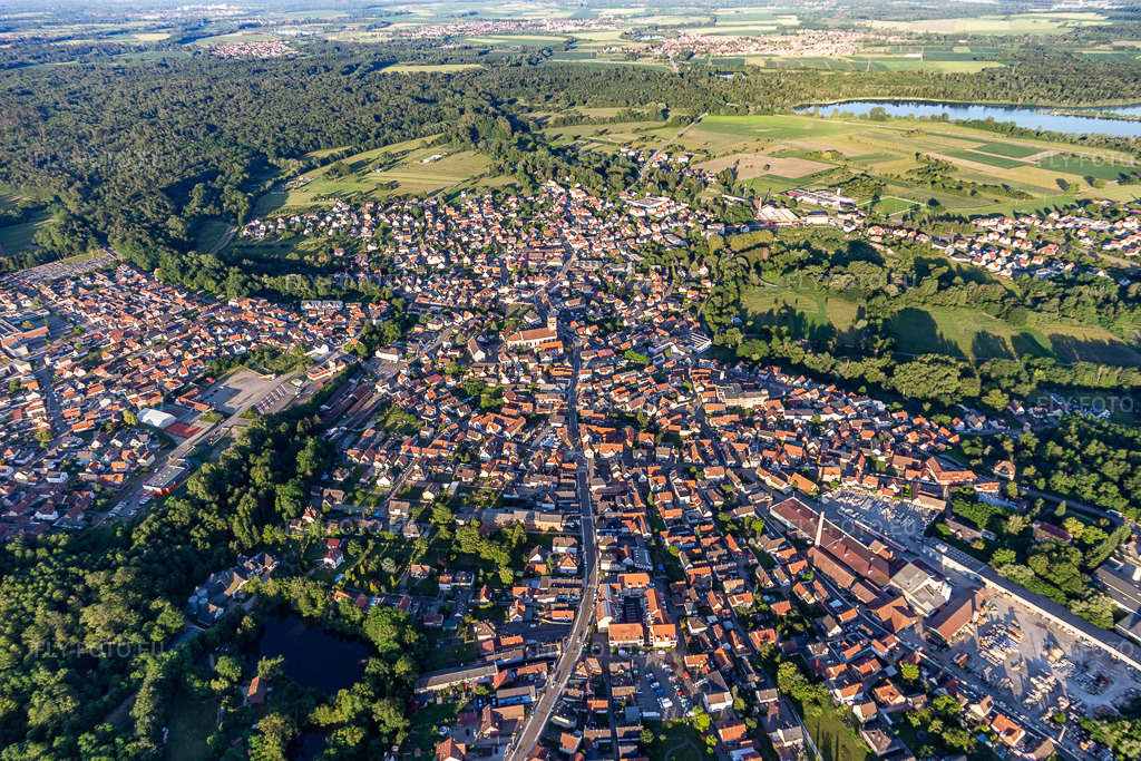 Vue aérienne: Vue de la ville à le quartier Ceinture Forêt Nord in Hagenau dans le département Bas Rhin, France. Photo: IMG_115505.jpg prise le 16/06/2019 par Werner Riehm/FLY-FOTO.eu – Résolution de l'original: 5472 x 3648 px