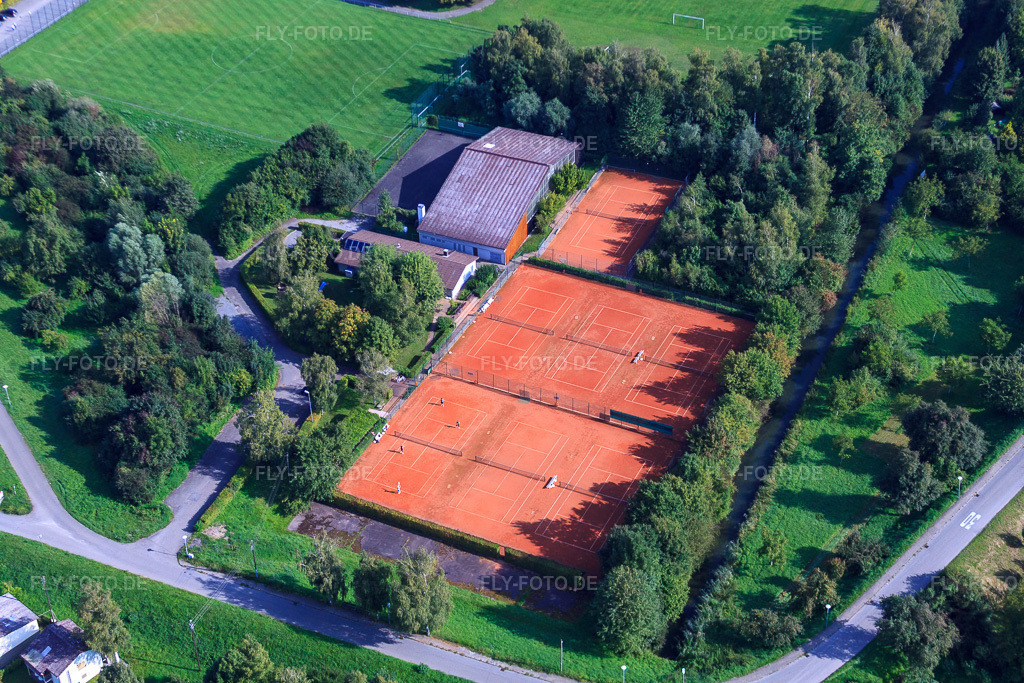 Luftbild: Tennisplätze des TC Leopoldshafen, im Ortsteil Leopoldshafen in Eggenstein-Leopoldshafen im Bundesland Baden-Württemberg in Deutschland. Foto: IMG_33218.jpg vom 05.09.2010 durch Werner Riehm/FLY-FOTO.de