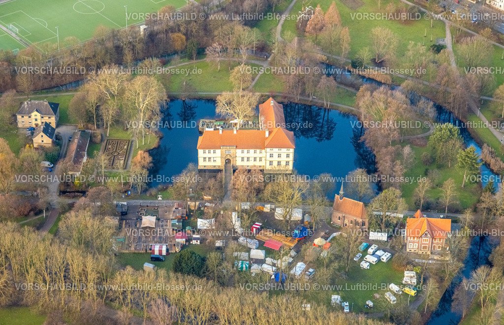Herne251203604 | Luftbild, Schloss Strünkede Wasserburg, Weihnachtsmarkt am Schloss, Baukau, Herne, Ruhrgebiet, Nordrhein-Westfalen, Deutschland