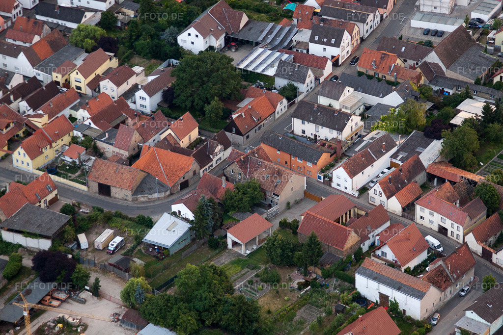 Luftbild: Roxheimer Straße im Ortsteil Bobenheim in Bobenheim-Roxheim im Bundesland Rheinland-Pfalz in Deutschland. Foto: IMG_69162.jpg vom 24.06.2014 durch Werner Riehm/FLY-FOTO.de