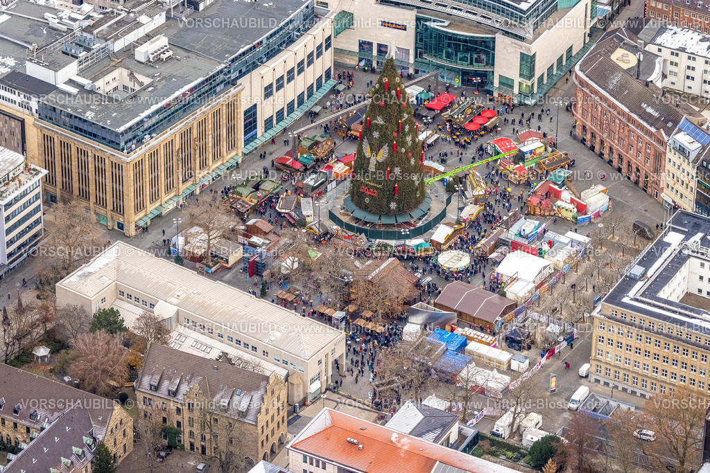 Dortmund221201638 | Luftbild, Weihnachtsmarkt und größter Weihnachtsbaum der Welt, Hansaplatz, City, Dortmund, Ruhrgebiet, Nordrhein-Westfalen, Deutschland