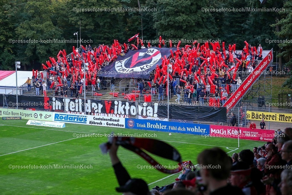 FCVK29082501001 | 29.08.2025, Fußball, FC Viktoria Köln – SSV Jahn Regensburg, 3.Liga, Sportpark Höhenberg, Saison 2025 2026: Choreografie der Viktoria vor dem Spiel DFB regulations prohibit any use of photographs as image sequences and or quasi-video.