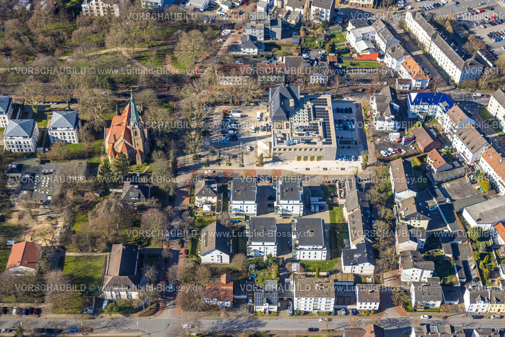 Holzwickede230213724 | Luftbild, Rathaus mit Neubau, Marktplatz, Holzwickede, Ruhrgebiet, Nordrhein-Westfalen, Deutschland
