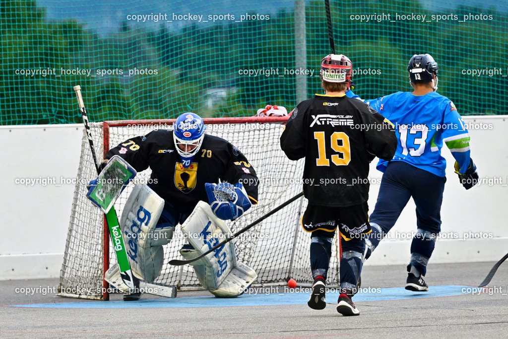 ASKÖ Hockey Villach vs. VAS Ballhockey  | #70 Moser Lukas VAS Villach, #19 Zimmerer Jakob VAS Villach, #13 SCHARF Nikolas ASKÖ Villach Hockey, ASKÖ Hockey Villach vs. VAS Ballhockey , ASKÖ Hockey Villach vs. VAS Ballhockey  am 06.07.2025 in Villach (Alpen Arena ), Austria, (Photo by Bernd Stefan)