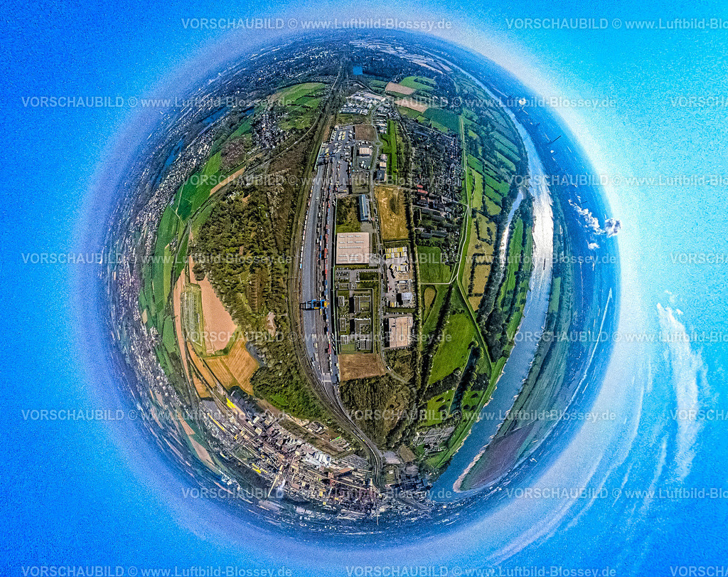 Duisburg250490017Logport3Hohenbudberg | Luftbild, duisport Hafen, logport III Hohenbudberg, logport 3, Containerterminal, Erdkugel, Fisheye Aufnahme, Fischaugen Aufnahme, 360 Grad Aufnahme, tiny world, little planet, fisheye Bild, Friemersheim, Duisburg, Ruhrgebiet, Nordrhein-Westfalen, Deutschland