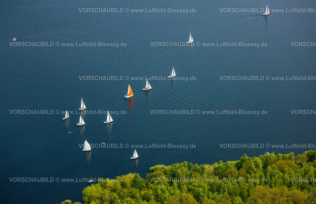 Heimrath240501787Rursee | Luftbild, Segelboote auf dem Rursee, bewaldeter Uferbereich, Nationalpark Eifel, Hasenfeld, Heimbach, Nordrhein-Westfalen, Deutschland