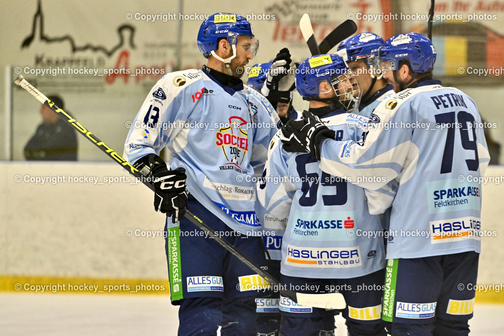 1. EHC ALTHOFEN vs. ESC SOCCERZONE STEINDORF  | #43 Oraze Martin ESC Steindorf, Jubel ESC Steindorf Mannschaft, #91 Kravanja Kristian ESC Steindorf, #79 Petrik Benjamin ESC Steindorf, #69 Kreuzer Philipp ESC Steindorf, 1. EHC ALTHOFEN vs. ESC SOCCERZONE STEINDORF , 1. EHC ALTHOFEN vs. ESC SOCCERZONE STEINDORF  am 06.03.2025 in Althofen (Stadthalle Althofen), Austria, (Photo by Bernd Stefan)