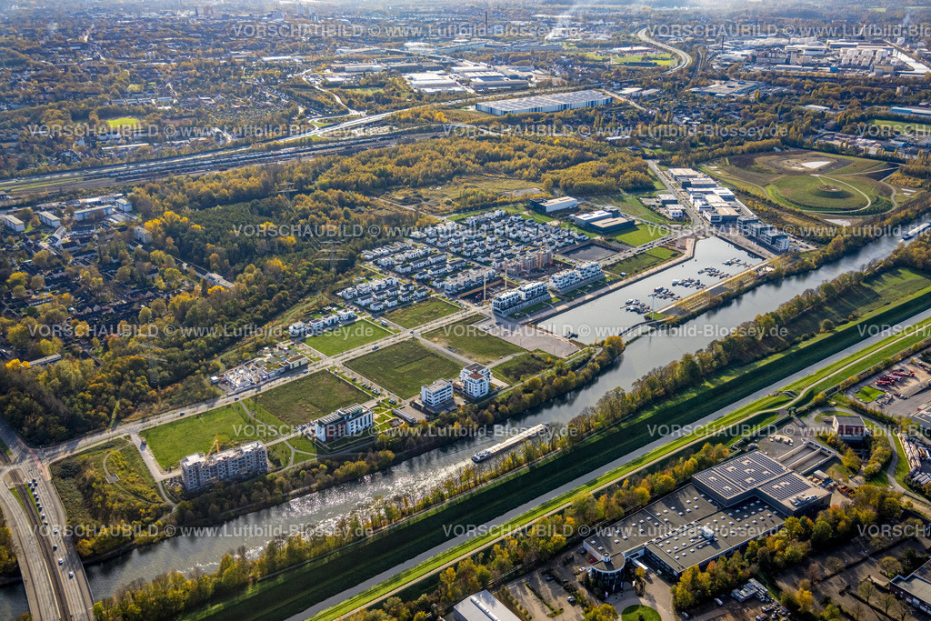 Gelsenkirchen221101775suedlich | Luftbild, Hafenquartier Graf Bismarck am Yachthafen Stoelting-Marina, Bismarck, Gelsenkirchen, Ruhrgebiet, Nordrhein-Westfalen, Deutschland