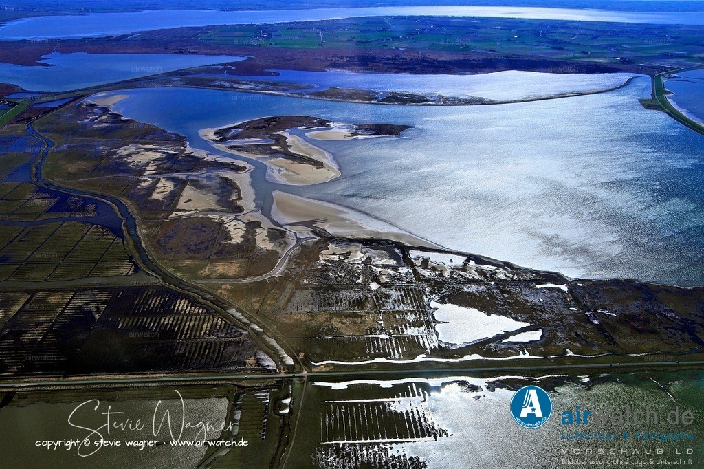 Luftbilder Nordstrand & Beltringharder Koog | Die Wasserspiegel werden gezielt angehoben, um Sturmfluten nachzuahmen und die Entwicklung von Feuchtgrünland und Salzwiesen zu fördern.