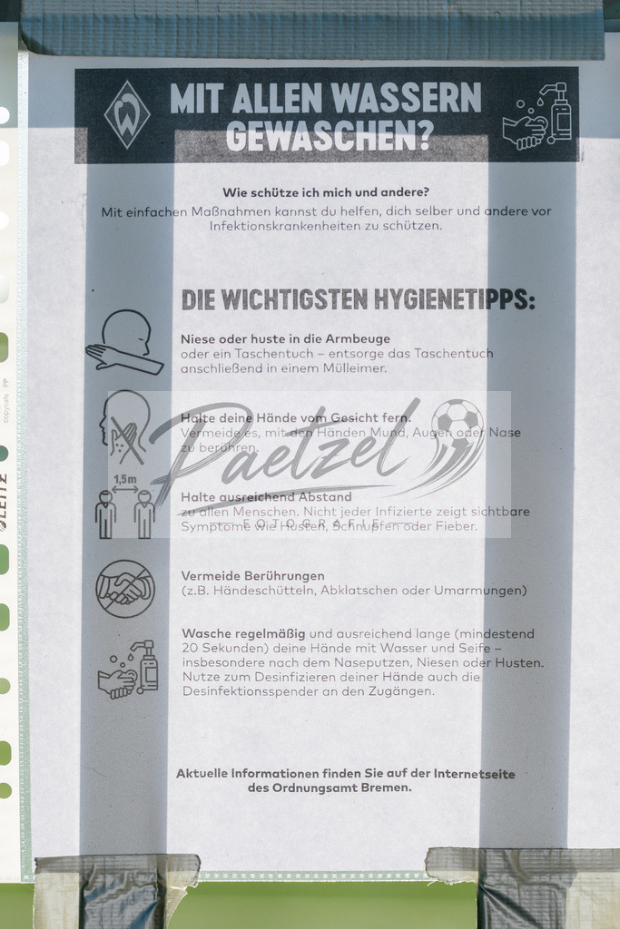TRASVW20200521_0016 | Fussball, Herren: . Hygienevorschriften aufgrund der Coronakrise am 21.05.2020 in Bremen, Deutschland. - Realisiert mit Pictrs.com