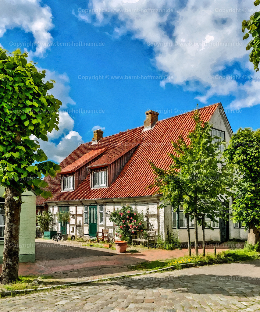 PDM2_9295_Arnis_100x120 | DIGITALKUNST. Haus in Arnis. __ Fachwerkhaus in der " Langen Straße " der kleinen Stadt Arnis - der kleinsten Stadt Deutschlands. - Realisiert mit Pictrs.com