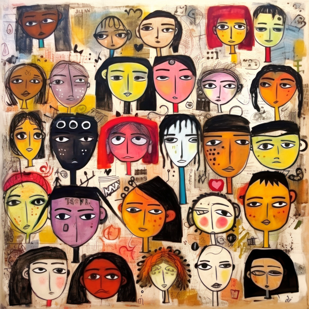 2308068 - Abstrakte Gesichter | Illustratives Motiv vieler abstrakter Gesichter - ein Motiv, das wie von Hand gezeichnet wirkt.