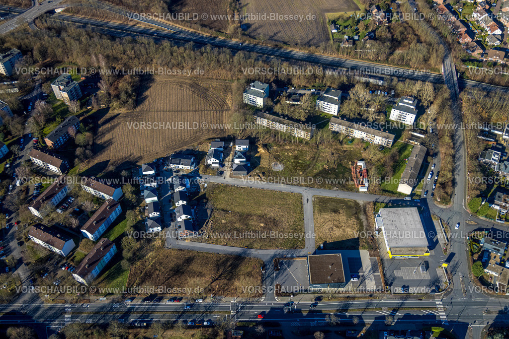 Castrop-Rauxel240106343 | Luftbild, Baustelle Neubaugebiet Einfamilienhäuser Wohnsiedlung Am Wetterschacht, ehemalige Zeche Erin Schacht 5, Netto Supermarkt und Freiwillige Feuerwehr Castrop-Rauxel Löschzug Rauxel-Dorf, Rauxel, Castrop-Rauxel, Ruhrgebiet, Nordrhein-Westfalen, Deutschland