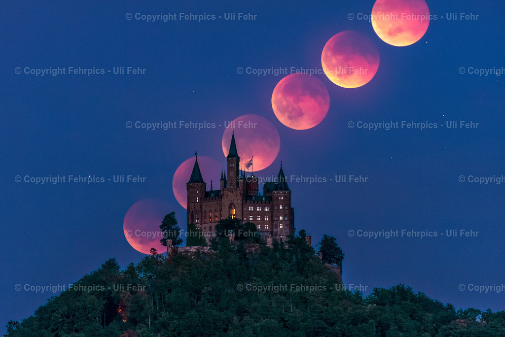 Mondfinsternis über Burg Hohenzollern | Die totale Mondfinsternis vom 7. September 2025 als Collage meherer Einzelbilder. Aufgenommen mit 400 mm Brennweite aus knapp 3 km Entfernung. Die Zeitspanne in dem Bild ist von 20:35 Uhr bis 20:48 Uhr.Mehr Infos und Zeitraffer unter https://timelapsevideo.eu/mondfinsternis-ueber-der-burg-hohenzollern/ - Realisiert mit Pictrs.com