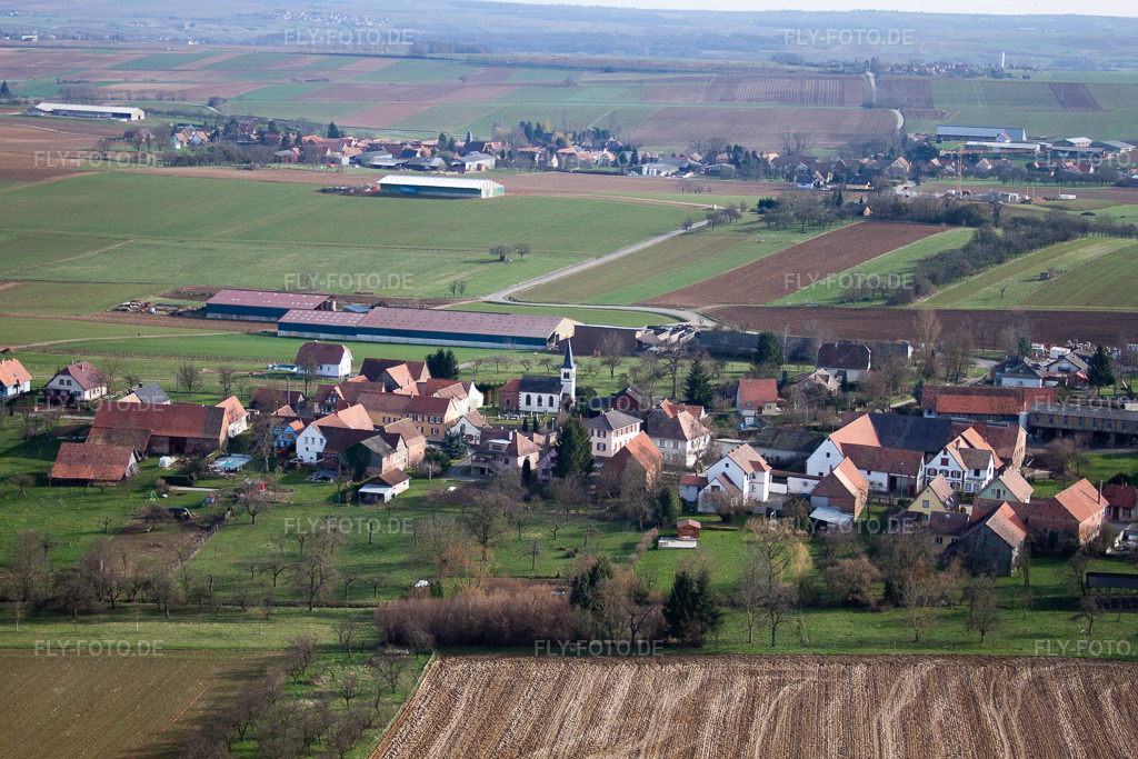 Luftbild: Ortsansicht in Zœbersdorf im Bundesland Bas-Rhin in Frankreich. Foto: IMG_38591.jpg vom 20.03.2011 durch Werner Riehm/FLY-FOTO.de