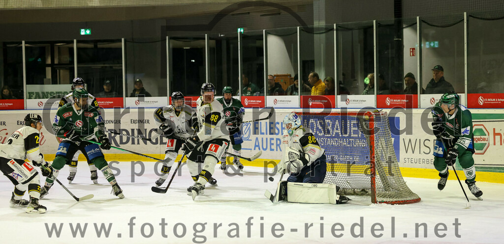 2023-11-17_116_TSV_Erding_gegen_EA_Schongau | Erding, Deutschland, 17.11.2023:
Eishockey, Bayernliga Vorrunde 2023 / 2024, 10. Spieltag, TSV Erding gegen EA Schongau, Endergebnis: 12:4

Florian Zimmermann (Erding Gladiators, #5), Stefan Saal (EA Schongau, #17), Mathias Schuster (EA Schongau, #88), Torwart Xaver Nagel (EA Schongau, #80), Michael Trox (Erding Gladiators, #86)

Foto: Christian Riedel / fotografie-riedel.net