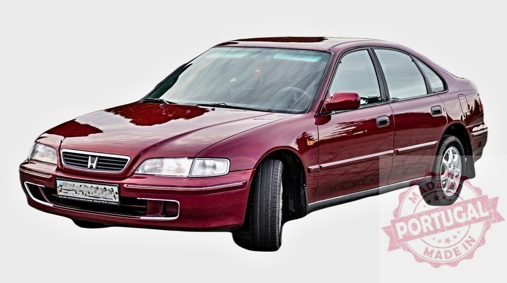 Burgundy Honda Accord parked on white background | Classic burgundy Honda Accord car parked on a white background, showcasing its sleek design and timeless appeal - Realized with Pictrs.com
